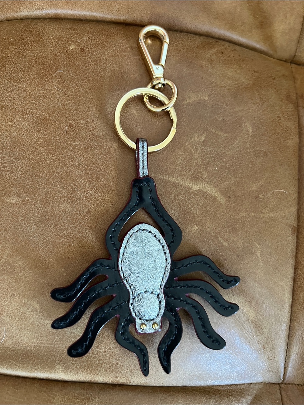 MZ Wallace Leather Spider Keychain Bag Charm with Gold Hardware